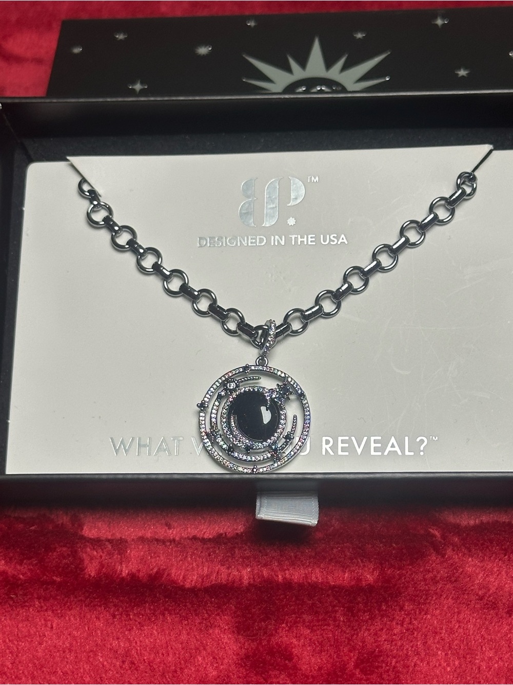 bp Black and Silver Circular Pendant Necklace